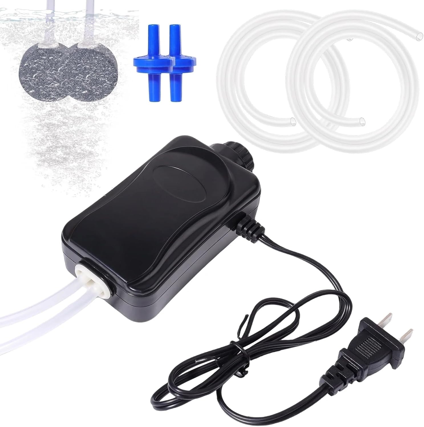 Dual Outlet Aquarium Air Pump Kit – Includes 2 Sponge Filters, Air Stones, Check Valves & Tubing