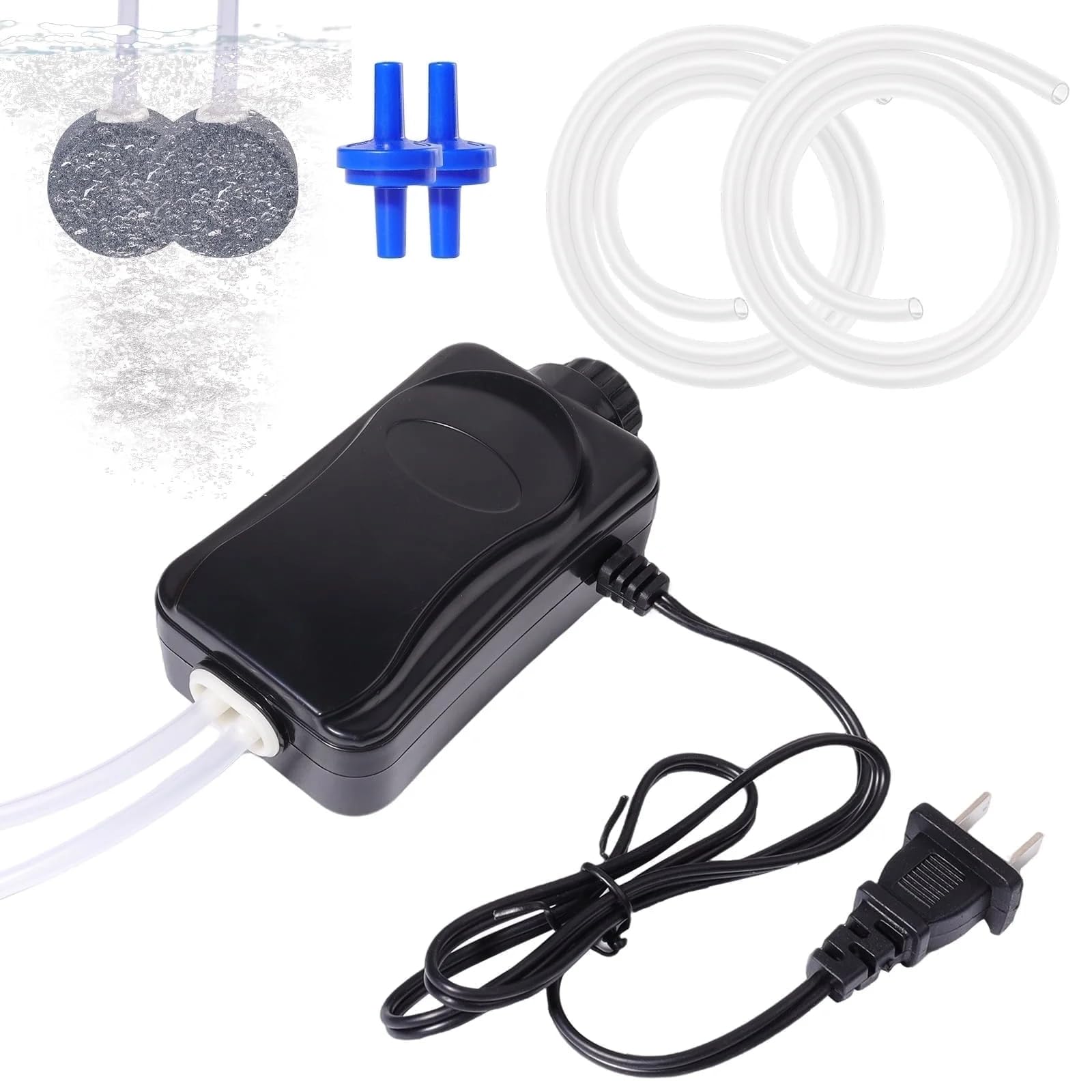 Dual Outlet Aquarium Air Pump Kit – Includes 2 Sponge Filters, Air Stones, Check Valves & Tubing