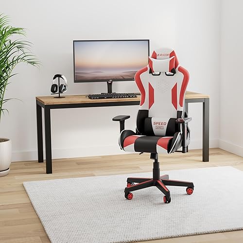 Miniatura 2 de Homall Silla de juegos de carreras estilo silla de oficina ergonómica con respaldo alto de piel sintética para computadora con reposacabezas y