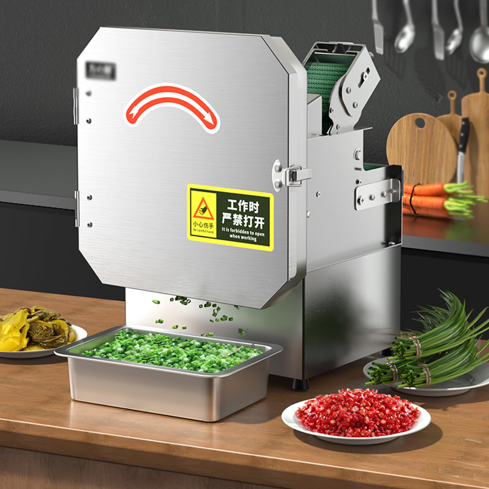 TYH Tagliaverdure Commerciale, Affettatrice Elettrica per Impieghi Gravosi da 300 W, Regolabile da 1,5 a 35 Mm, Tagliaverdure Multifunzione, Taglia in Segmenti, Anelli E Fette, per Cipolle Verdi