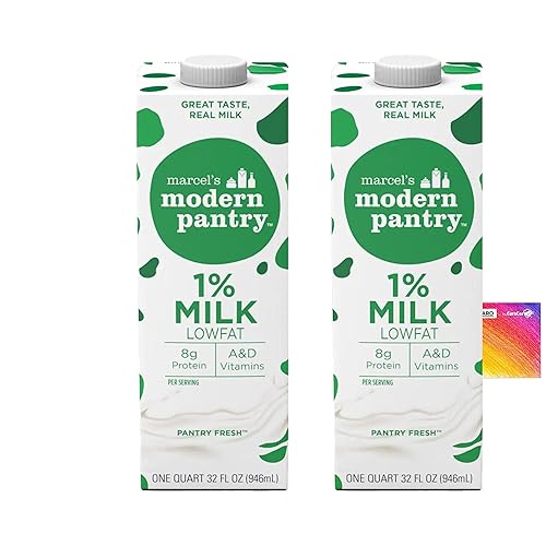 Paquete de leche estable en estantería incluye dos paquetes de leche moderna de Marcel's para despensa estable al 1%, cartones de 32 onzas y