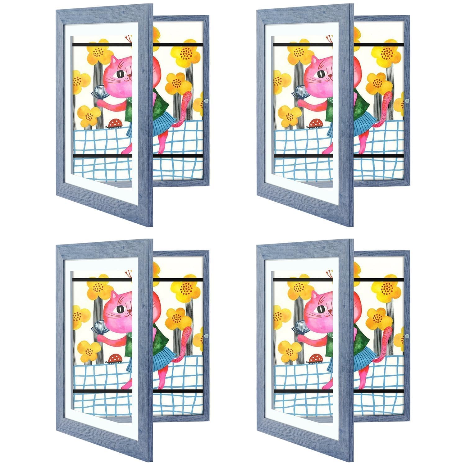 4 Pack 10x12.5 Front-Opening Kids Artwork Frames Changeable (Navy Blue)