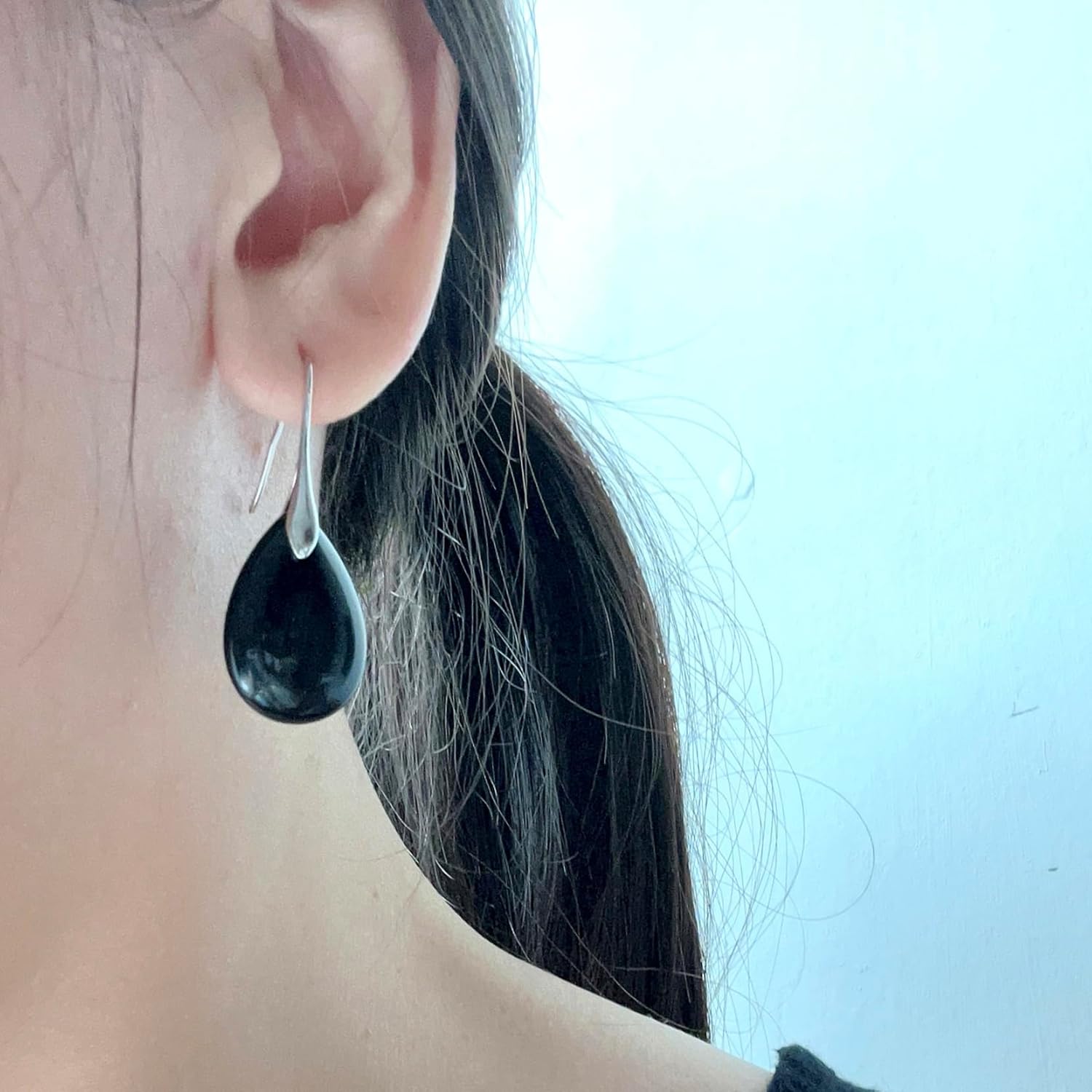 Agate Teardrop Stone Grey Drop Earrings Fishhook Dangle Earrings
