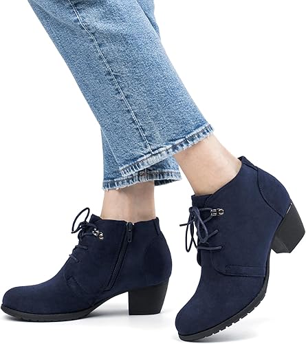 Miniatura 6 de VJH confort Botines para mujer, con cordones, punta redonda, cómodos, de tacón bajo, con cremallera lateral