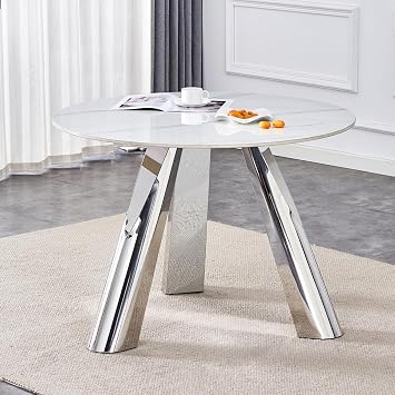 Circle Dining Table,Round Dining Table,Sintered Stone Table Top with Sturdy and Stable Stainless Steel Legs,Dining Table Round for Kitchen, Dining Room, Living Room