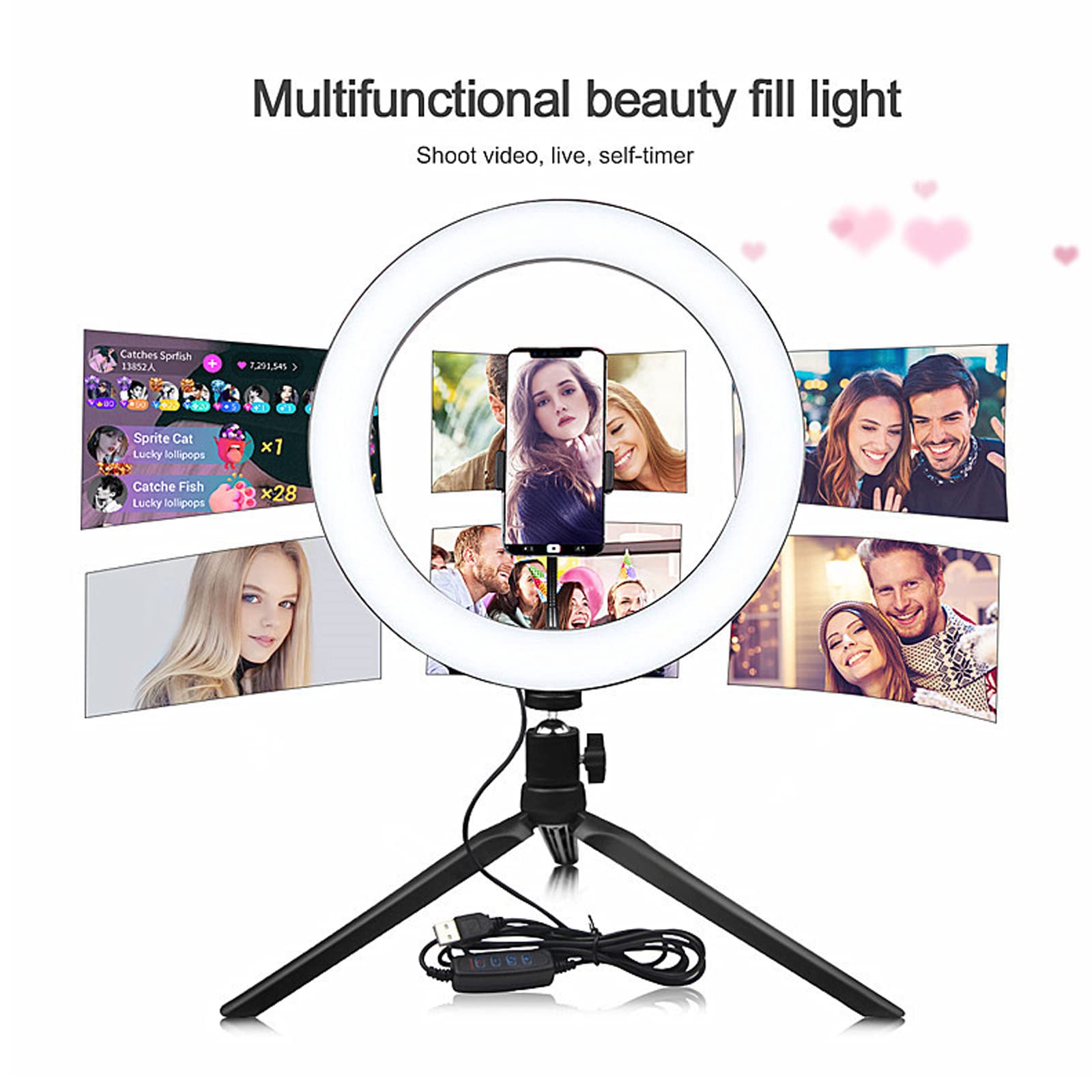 Anillo de luz de 10" con trípode y Soporte para teléfono, Anillo de luz con Soporte, teléfono, transmisión en Vivo, Maquillaje