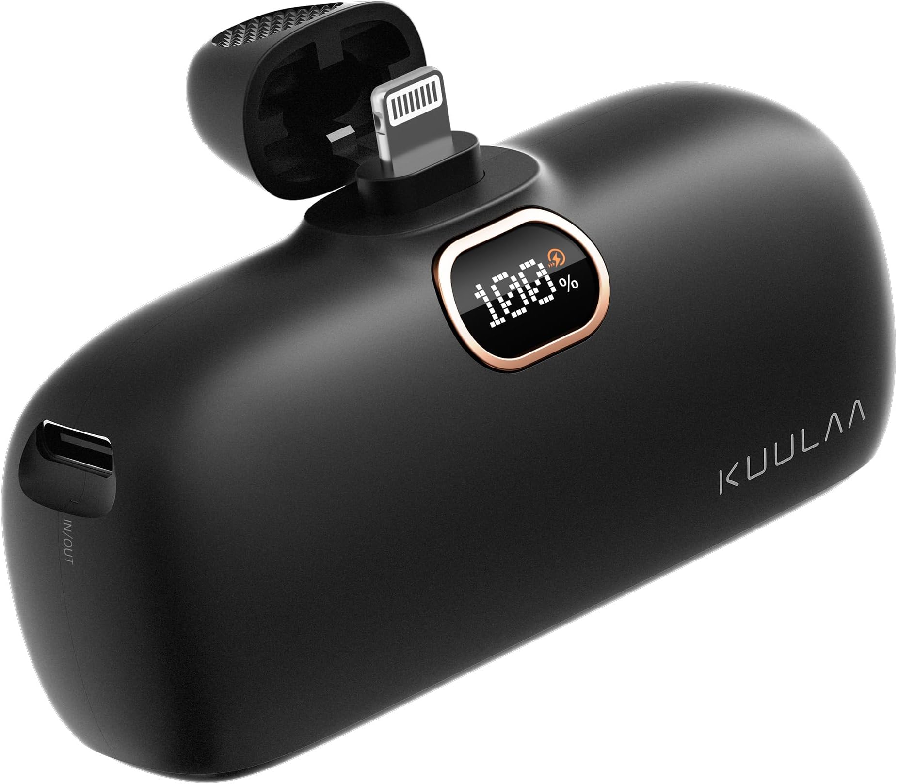Kuulaa Small Portable Charger iPhone with Built-in Lightning Cable 5000mAh Power Bank Fast Charging for iPhone 14/13/13 Pro/12/12 Pro/11/XR/XS/X/8/7/6 Black