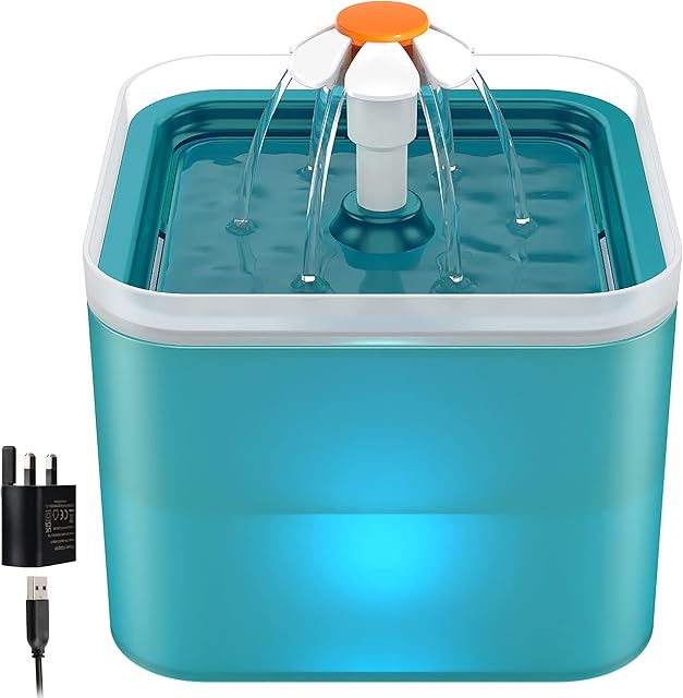 NICREW Cat Water Fountain, Cat Fountain with LED Light and Activated Carbon Filter, 2L Pet Water Fountain Cat Bowl, Green
