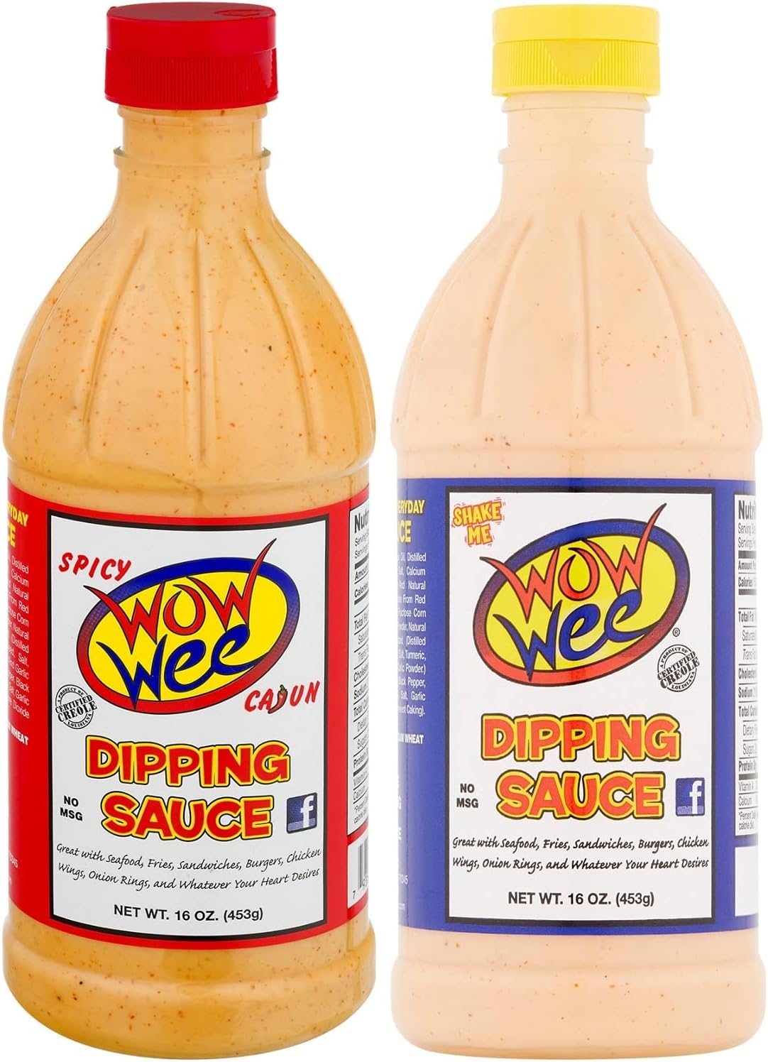 Wow Wee Dipping Sauce Bundle - One each of Original 16 Ounce and Spicy Cajun 16 Ounce Bottles