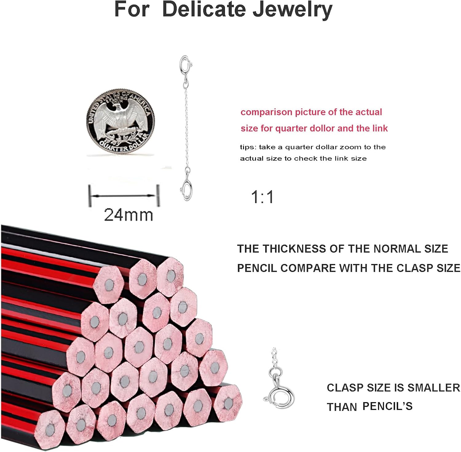 Necklace Extender Sterling Silver for Women 925 Bracelet Safety Security Extension Chain for Dainty Jewelry 2.4" Length - Image 3