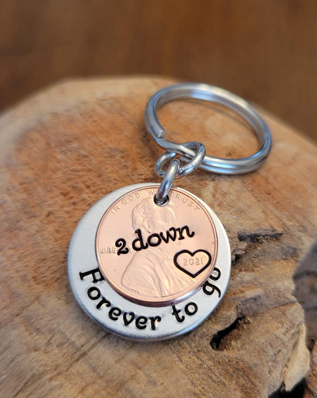 2 Years Down and Forever To Go 2nd Wedding or Sobriety Anniversary Key Chain Gift with a 2021 Penny