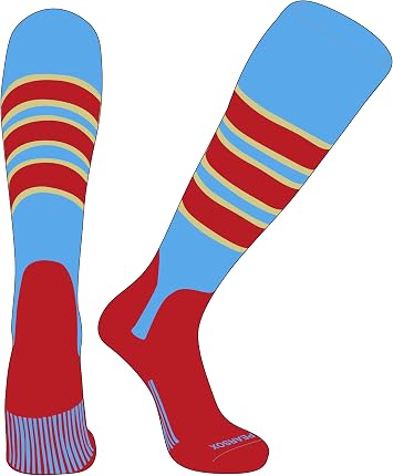 PEAR SOX OTC Baseball Softball Stirrup Socks C, 5in Sky Blue, Vegas Gold, Red, Red
