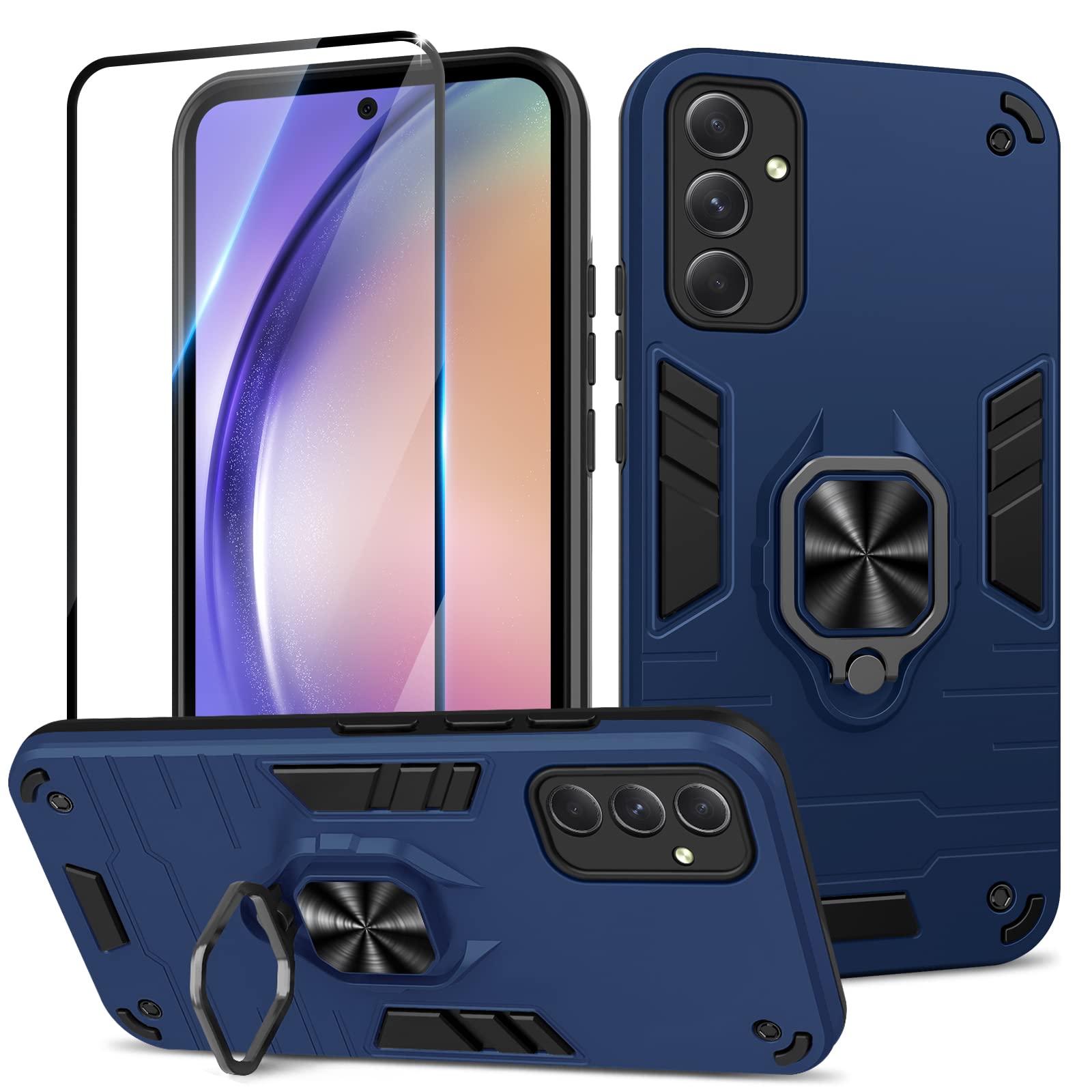 Funda para Samsung Galaxy A13 4G con Cristal Templado Protector Pantalla, Carcasa Antigolpes con Soporte anular metálico, Case Protectora de Grado Militar, Negro — view 248