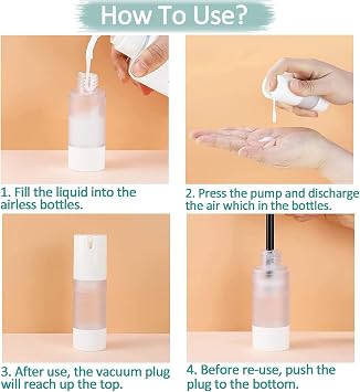 4PCS, 30ml Empty Refillable Airless Pump Bottles - Frosted Transparent Travel Foundation Containers Airless Lotion Pump Containers Vacuum Press Pump Bottle Dispenser for