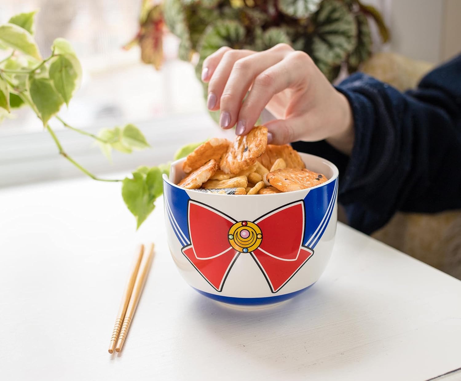 Sailor Moon Japanese Ceramic Dinnerware Set | Includes 16-Ounce Ramen Bowl and Wooden Chopsticks | Asian Food Dish Set For Home Kitchen | Kawaii Anime Gifts