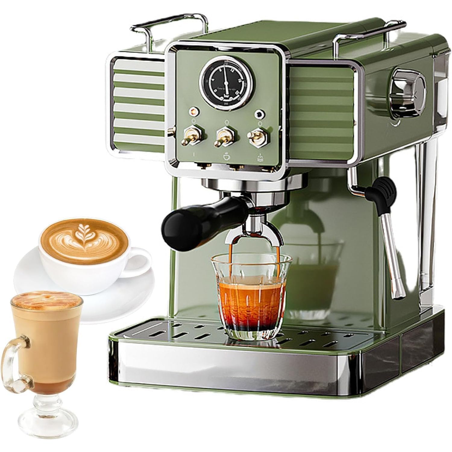 Cafetera espresso con espumador de leche, tanque de agua extraíble de 1,6 L, medidor de presión visual, fabricante profesional de bomba para lattes y capuchinos
