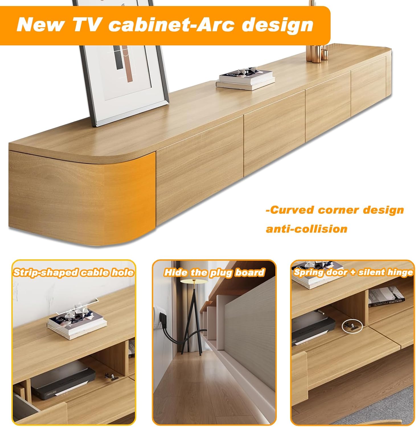 Floating TV Stand - Wall Mounted Media Console with 2 Drawer, Floating Entertainment Center TV Cabinet, Wall Mounted Audio/Video Shelf for Home Room (Wood 2, 102.36x7.87x9.45IN)