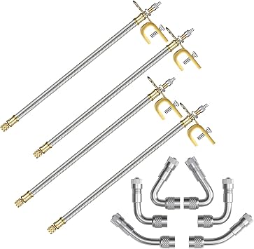 ACCRETION 4 Pieces Valve Stem Extension Stainless Steel Tire Extender Braided Valve Stem Extender 6 Pieces 45 90 135 Degree Brass Valve Stem Extender Tire for Most Cars Truck 12 Inch