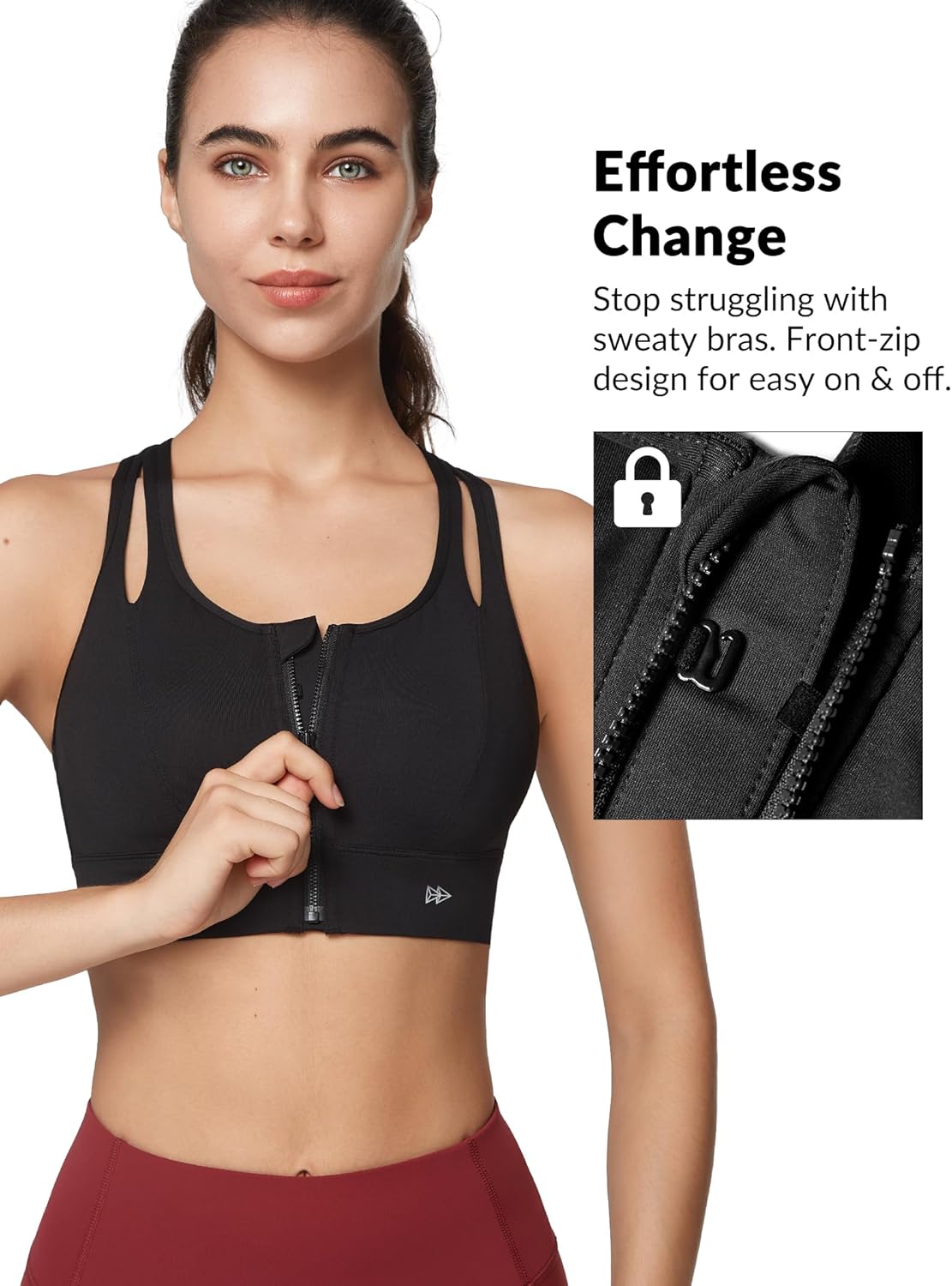 Yvette Sports Bras for Women High Impact Support, Front Zipper Running Bra Plus Size, No Bounce with Racerback & Sewn in Pads