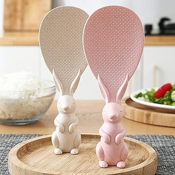 Qzep 2PC Rabbit Standing Rice Spoon Non-Stick Rice Serving Rice Spatula Rice Vertical Kitchen Serving Spoon Rice Spoon Cooking Tableware (Plastic)