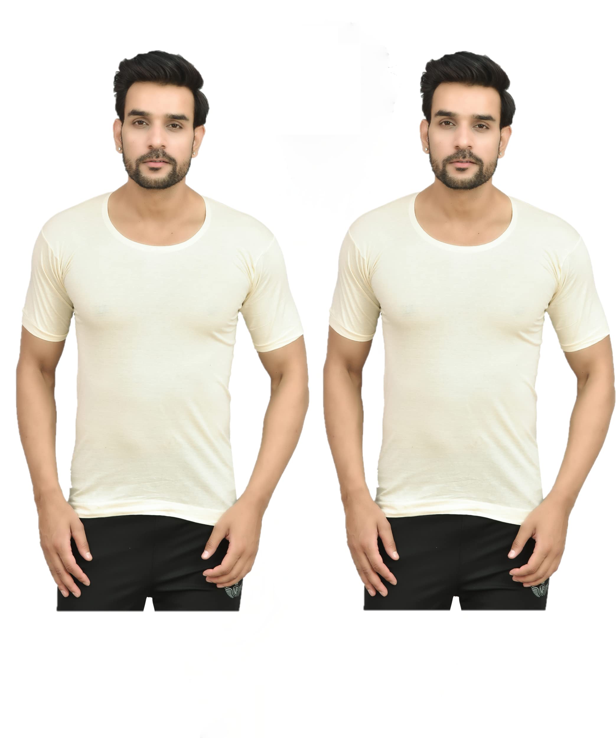 UNDERLOOPMercerised Cotton Non-Bleached Grey/Cream Vest with Sleeves Pack of 2