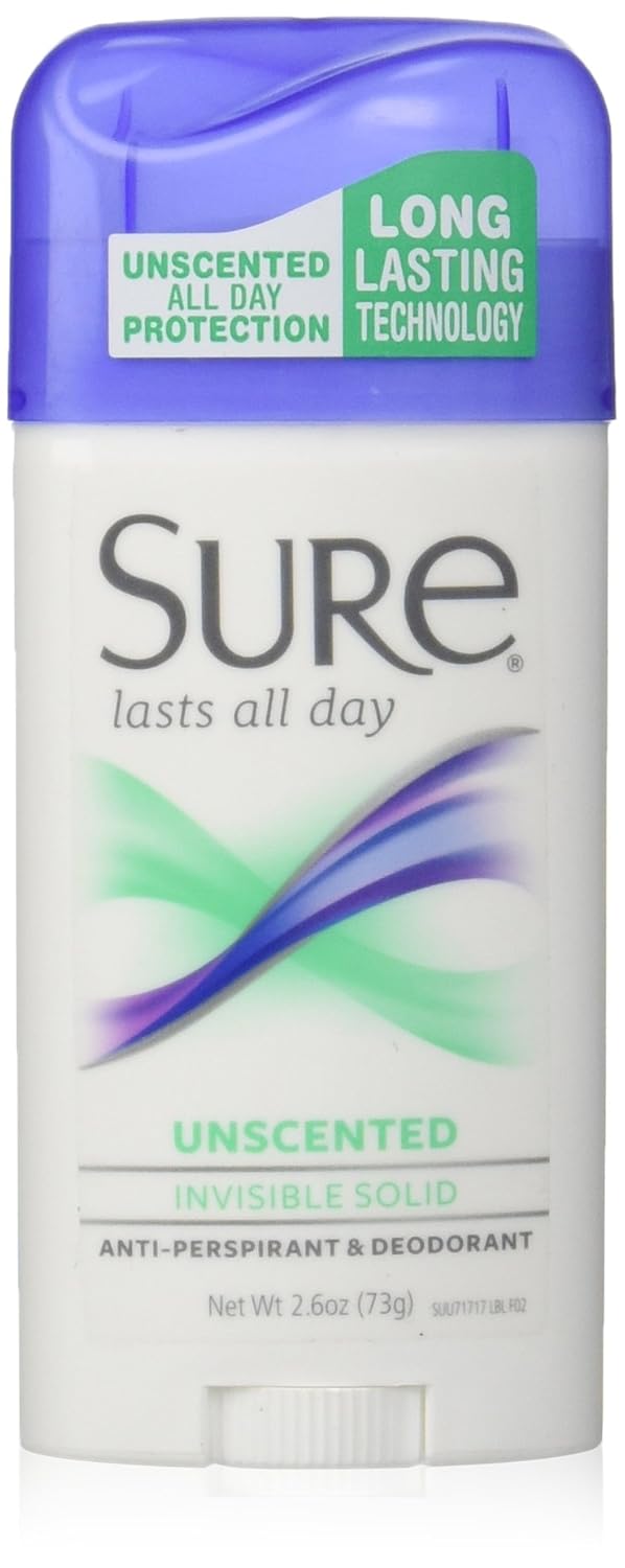 Sure Invisible Solid Anti-Perspirant and Deodorant, Unscented, 2.6-Ounces (Pack of 6) : Antiperspirant Deodorants : Beauty & Personal Care