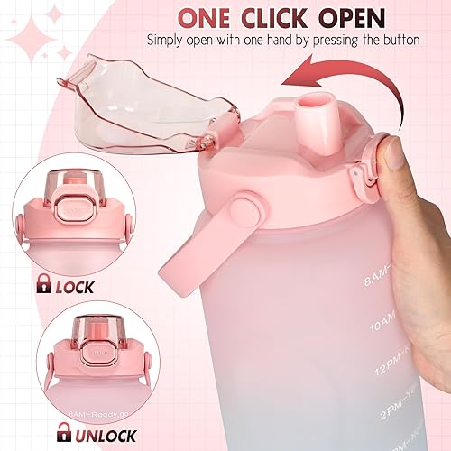 Miniatura 5 de CodiCile Botellas de agua de 64 onzas con popote e infusor de frutas, botella de agua motivacional de medio galón con marcador de tiempo, Tritan,