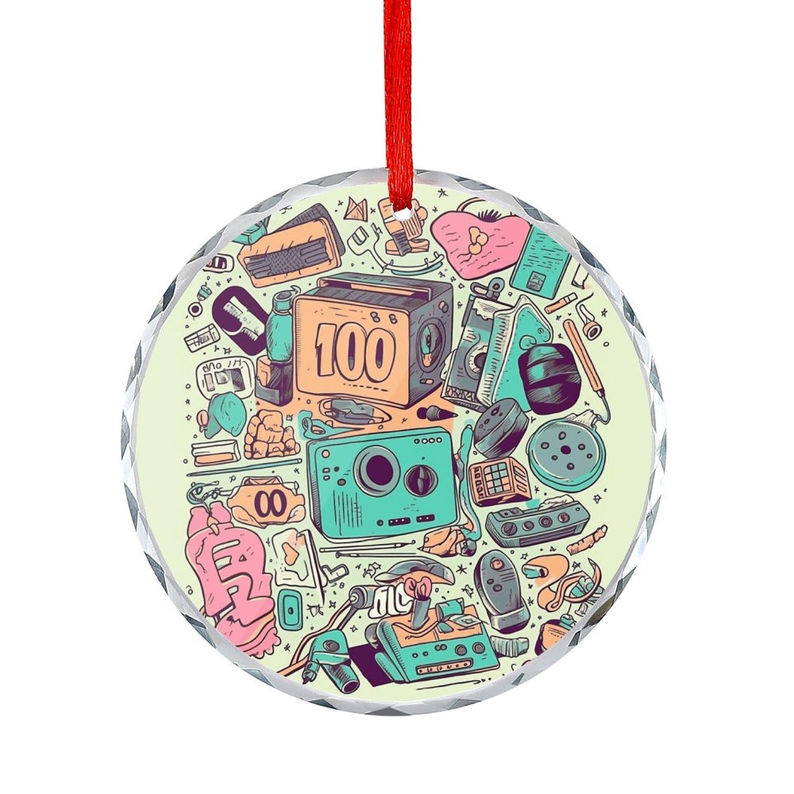 Btcowzrv Style I Love The 90S Illustration Round Ornament Hanging Pendant Decor