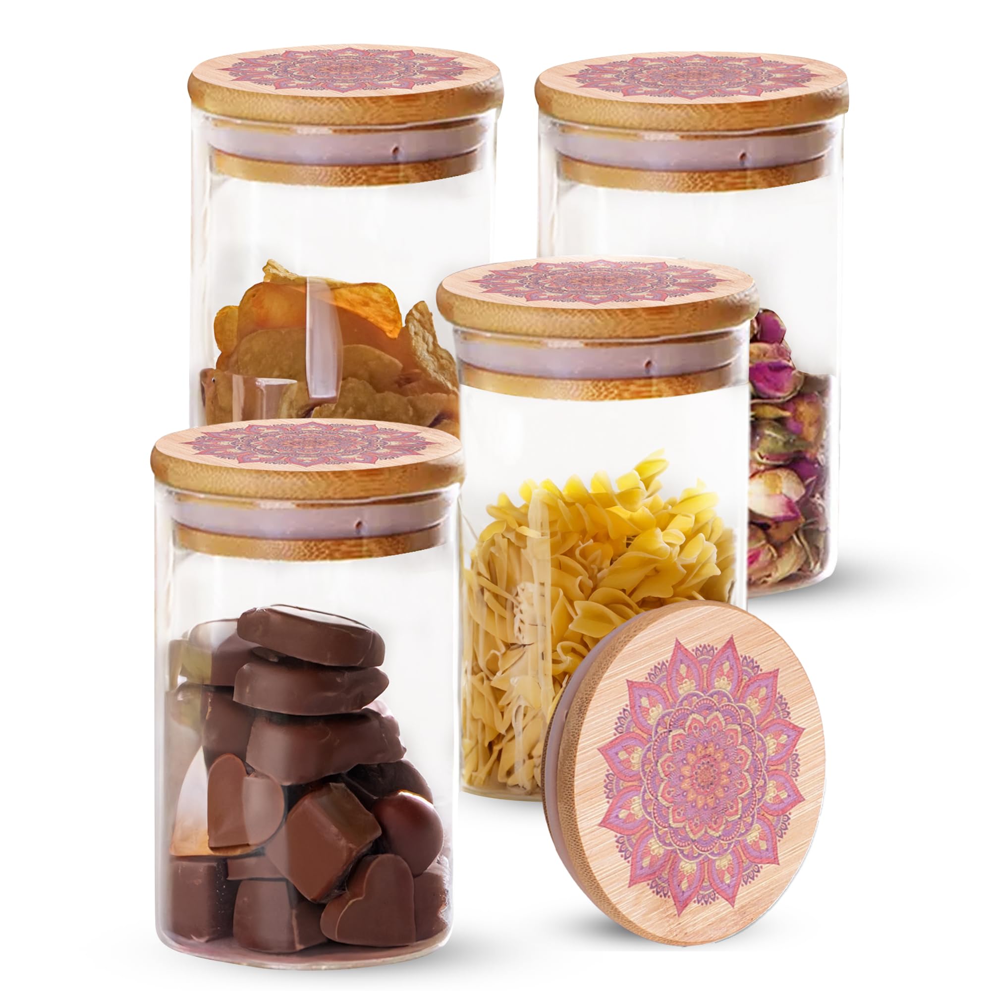 The Better Home Borosilicate Kitchen Jars & Containers Set with Lid (4Pcs - 600ml Each) | Airtight Bamboo Lid | Jar For Kitchen Storage Box | Jars For Cookies, Snack, Spices, Tea, Coffee (Red) (B0CV5R57JN) Amazon Price History, Amazon Price Tracker