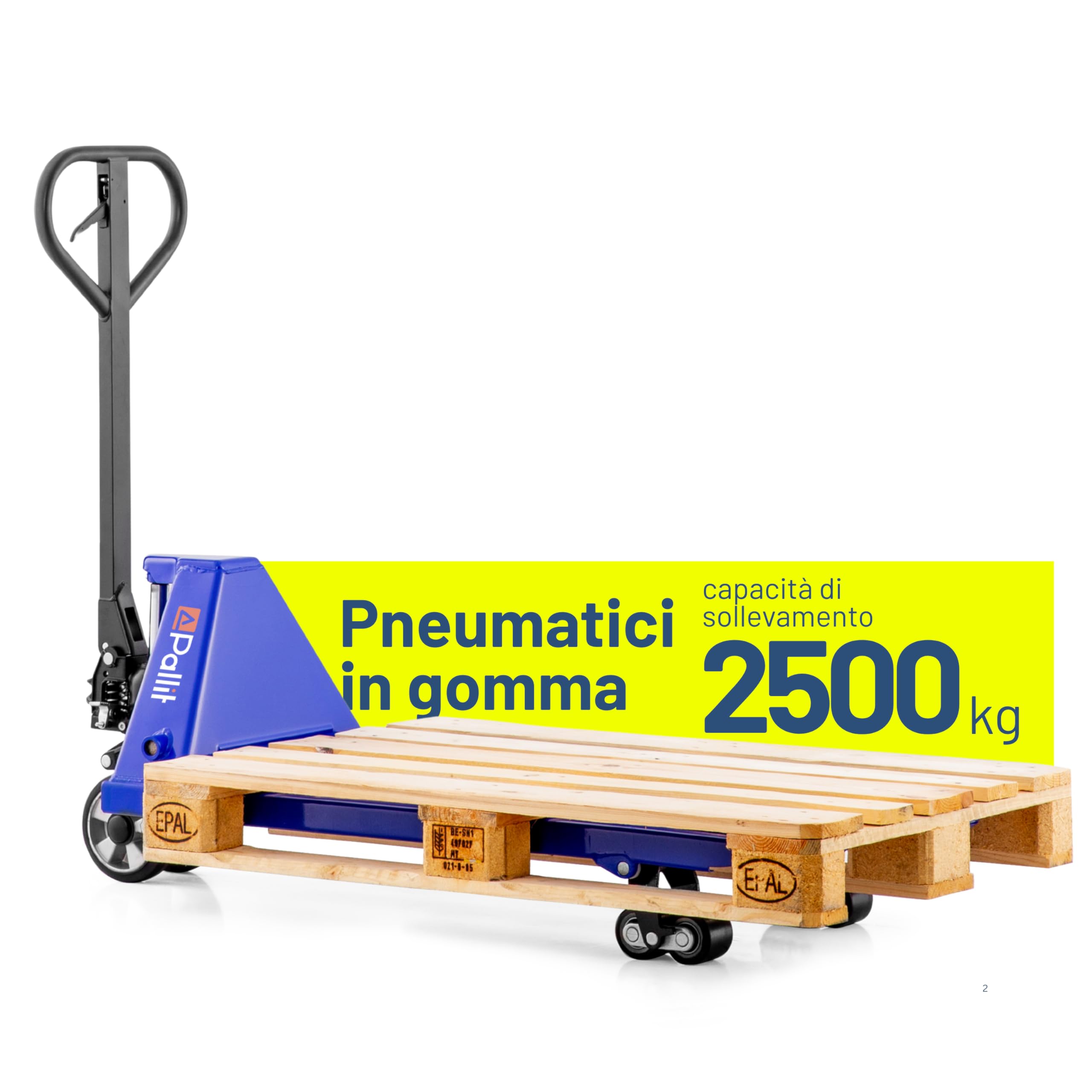 Pallit Transpallet manuale FIVE-R | portata 2500 kg | lunghezza delle forche 1150 mm | ruote in gomma | carello elevatore