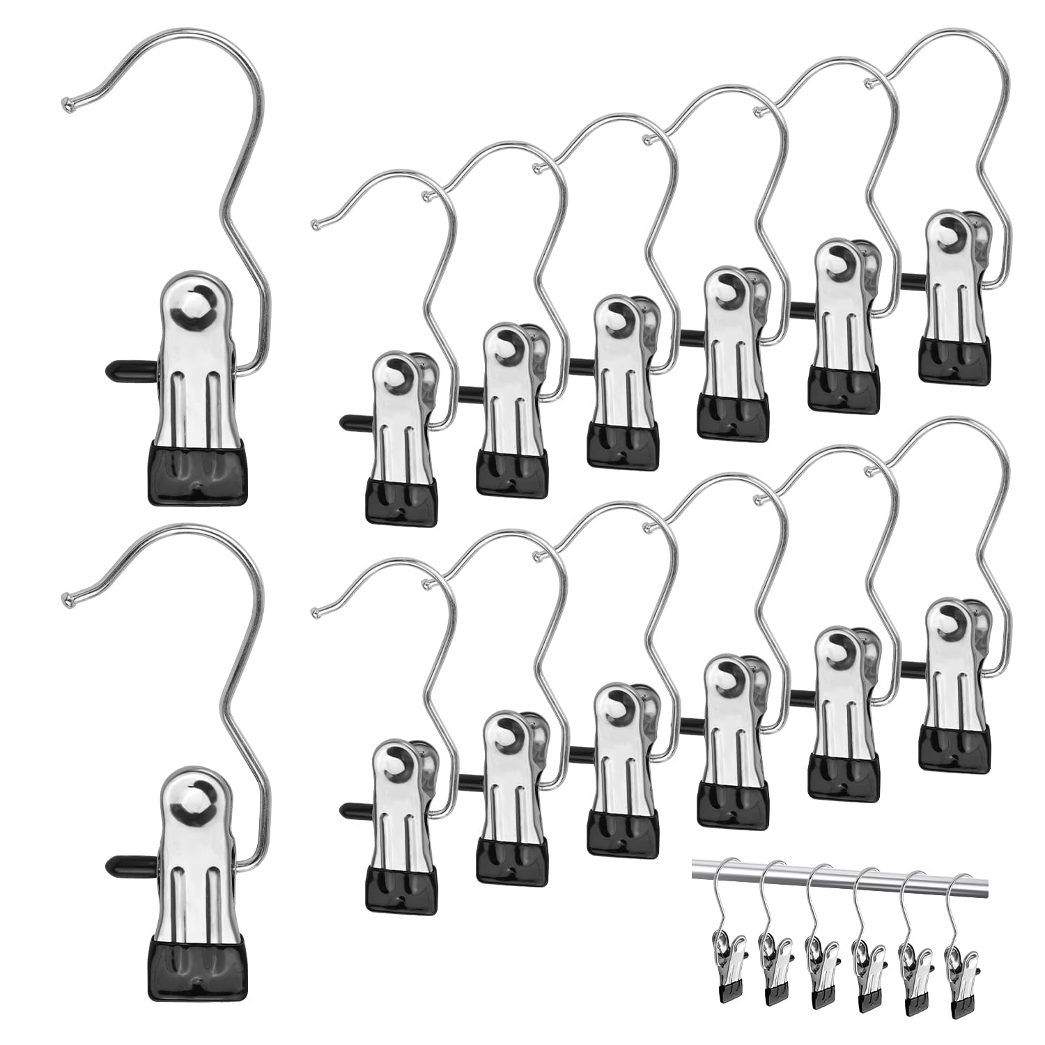 24 PCS Laundry Hook,Portable Laundry Hook 360° Rotatable Stainless Steel Clothes Pegs Anti-slip Boots Hanger for Pants, Shoes, Towel, Socks,Trousers