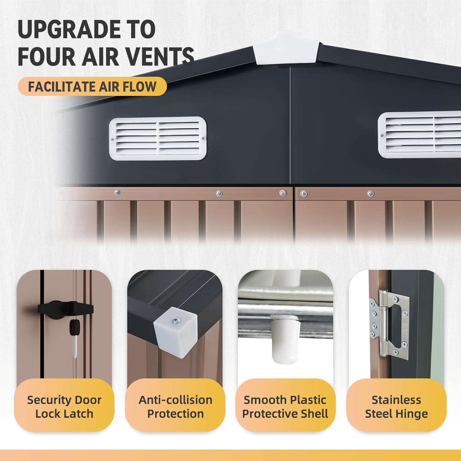 Aoxun 8x6FT Shed with Floor Galvanized Steel Outdoor Storage Shed Metal Garden Shed with Double Doors, Moisture-Proof Floor Ventilation, Sloped Roof for Bike/Generator/Tool Storage (Brown) Aoxun 8x6FT Shed with Floor Galvanized Steel Outdoor Storage Shed Metal Garden Shed with Double Doors, Moisture-Proof Floor Ventilation, Sloped Roof for Bike/Generator/Tool Storage (Brown)