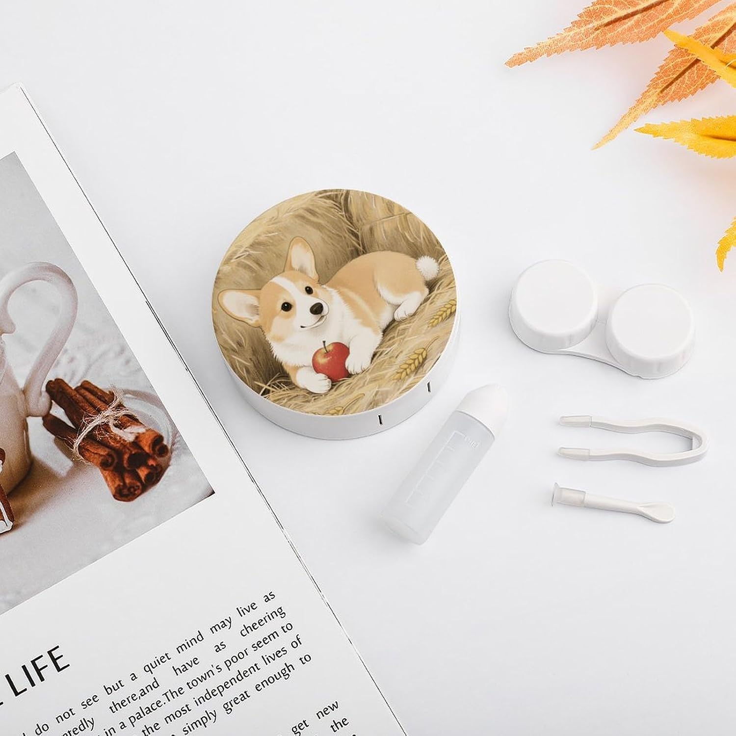 Puppy Dog Contact Lens Case with Cleaner Washer Cute Contact Lens Soak Storage Holder Container with Mirror Mini Portable Contact Lens Box Set for Travel Outdoor Use