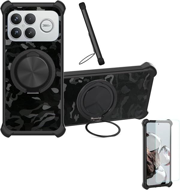Funda Compatible para Poco F8 Ultra, Cubierta para Teléfono [con 1* Protector de Pantalla de Vidrio Templado] Funda Híbrida [Soporte de Anillo 360°, Magnética] CX-26-HEI