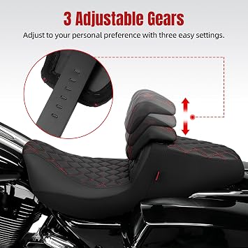 Gel Two-Up Motorcycle Seat with Height-Adjustable Rider Backrest