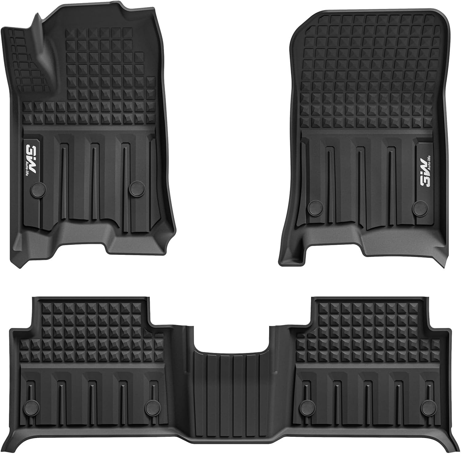 3W Floor Mats for Chevrolet Chevy Colorado/GMC Canyon Crew Cab 2023-2025 2026, All Weather TPE Custom Fit Floor Mats for Cars, 1st and 2nd Row Car Floor Mats, Black Chevy Colorado 2023-2026 Floor Mats