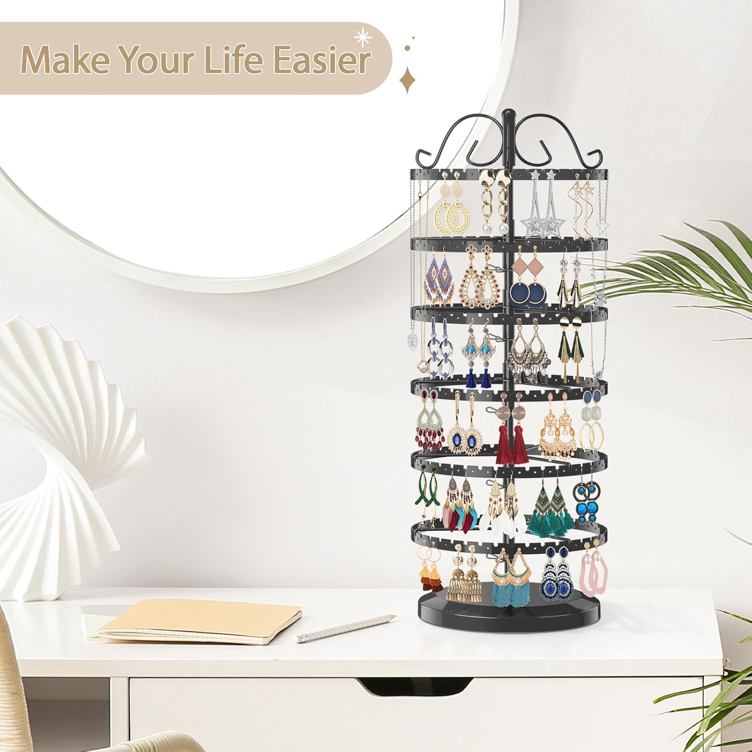 LASZOLA Rotating Earring Holder Organizer for Stud Hoop, 6 Tier Black image 5