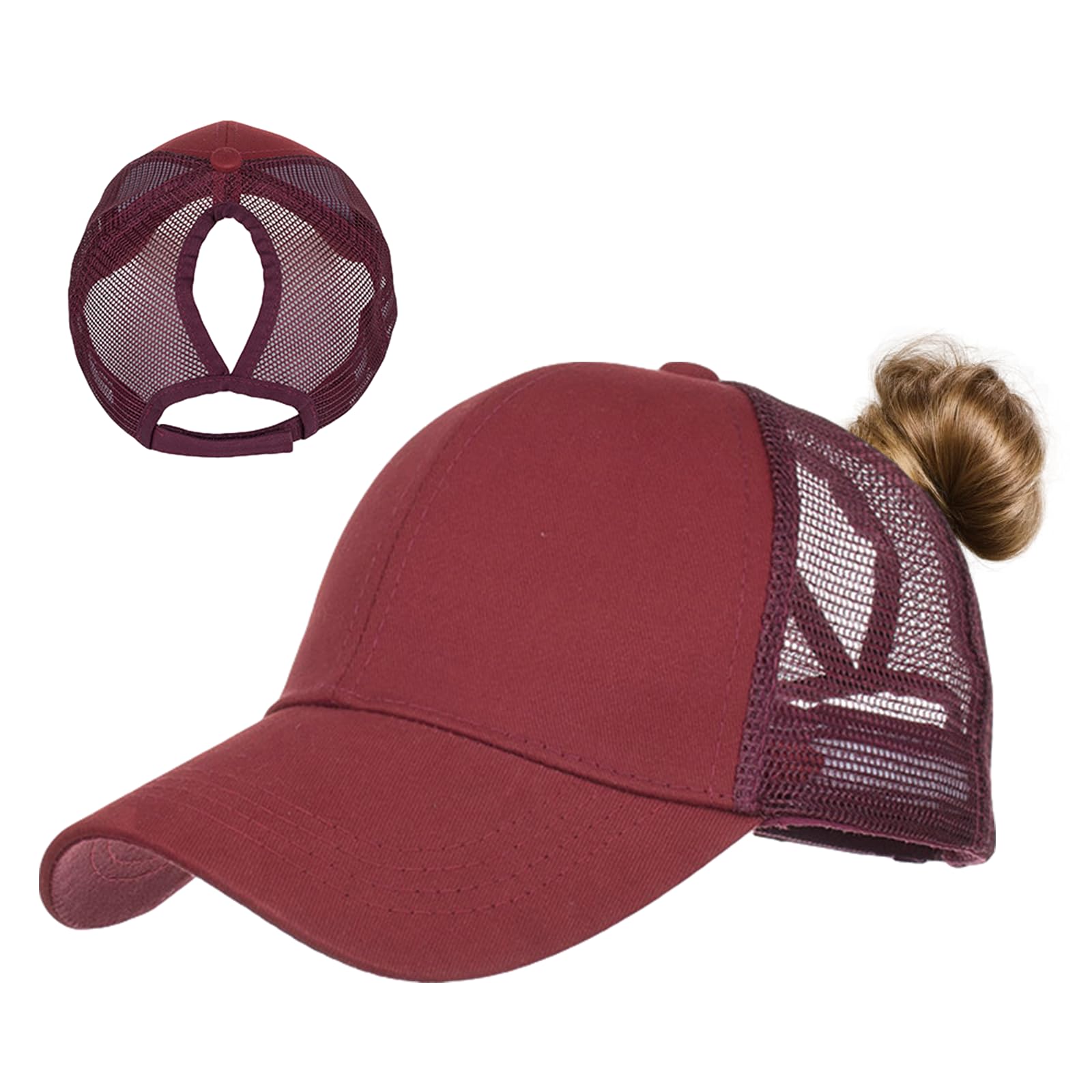TMEOG Baseball Cap Damen Basecap Frauen Kappe mit Netz Pferdeschwanz Cap mit Loch für Zopf Baseballkappe Sommer Cappy Unifarben Sportkappe Atmungsaktiv