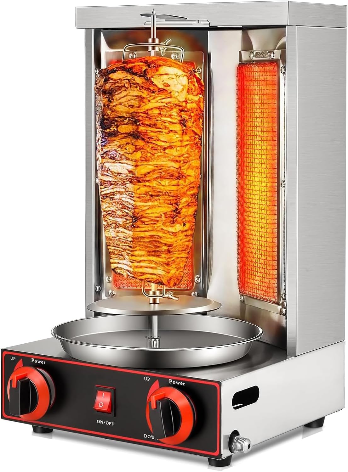 Electric Rotating Vertical Rotisserie Grill,Rotating Doner Kebab Grill Machine,w/2 Burners,Gas Fuel Rotisserie Equipment,for Restaurant (Black)