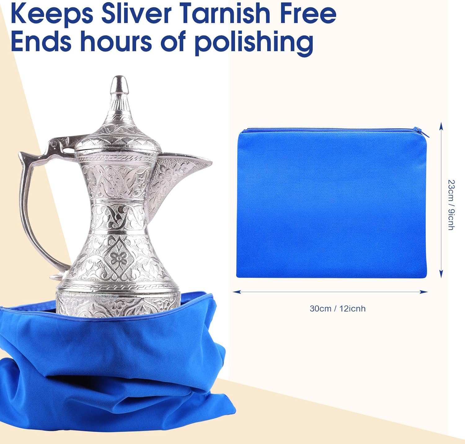 Sanwuta 8 Pcs Zippered Silver Storage Bags Anti Tarnish Silver Pouches Keeper Jewelry Storage Protector Bags(9 x 12 Inch,Navy Blue)