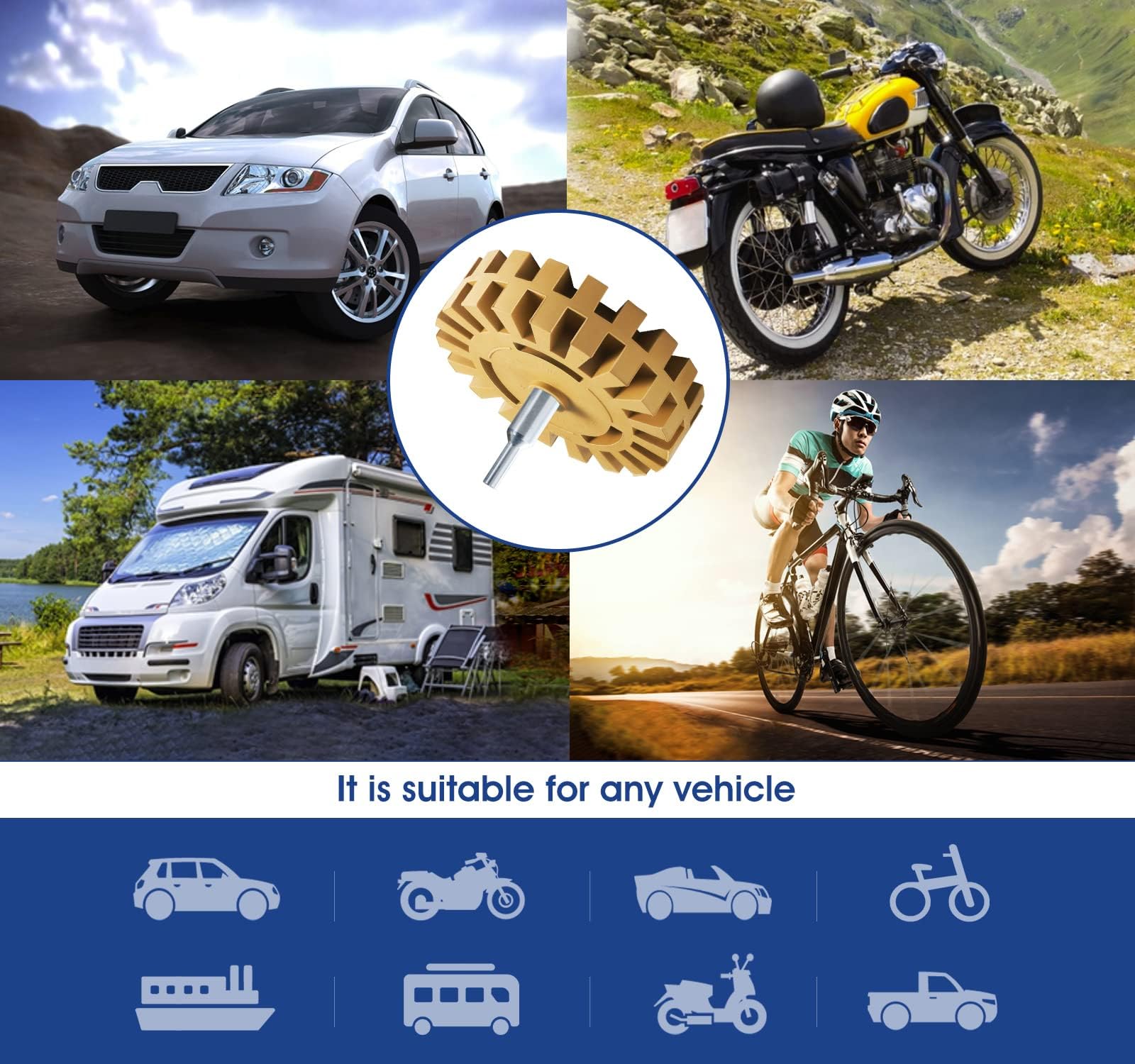 Paquete de 2 ruedas de goma para quitar calcomanías para taladro, elimina bandas de vinilo y gráficos de goma para coches, RV, motocicletas, herramienta para quitar calcomanías