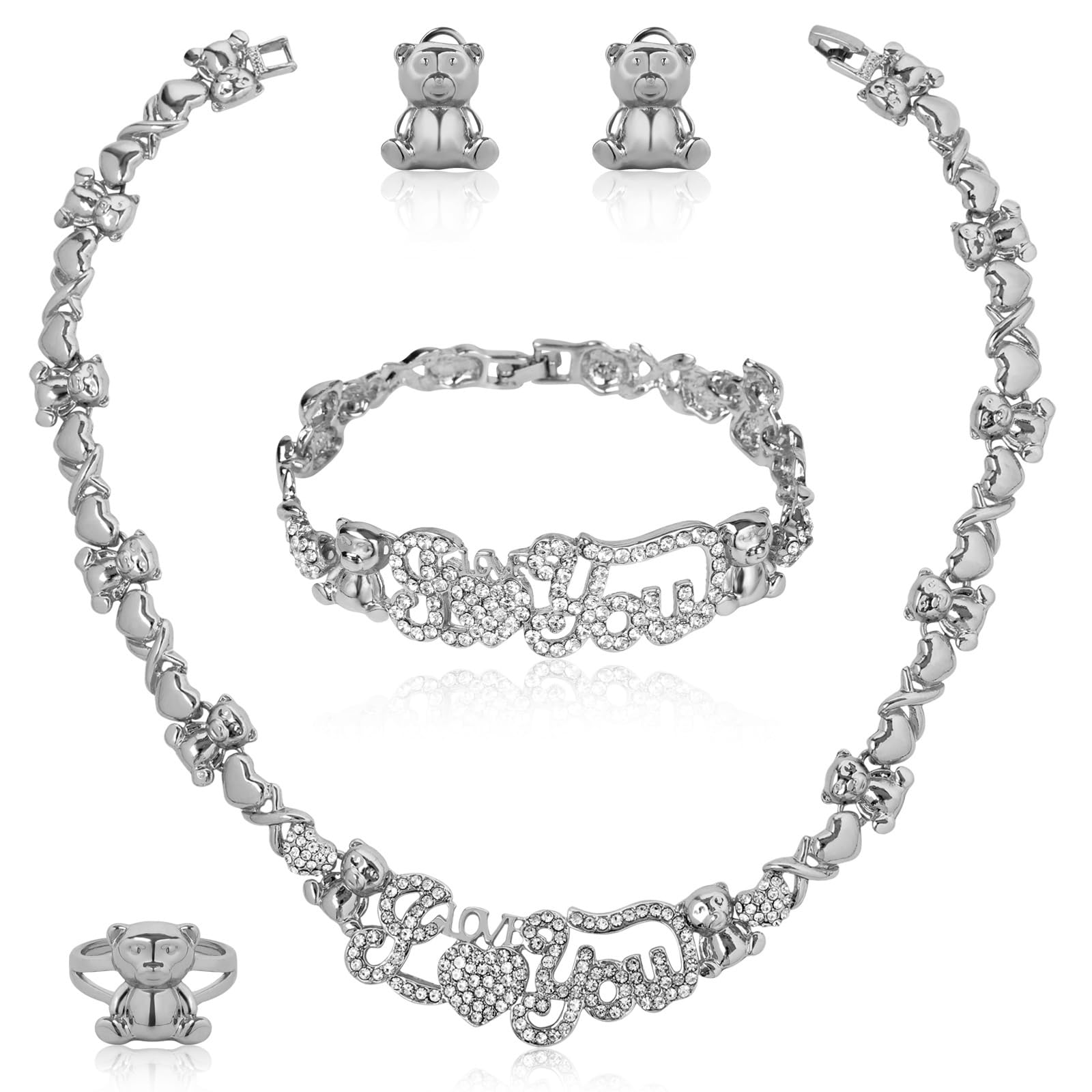 FicllarAfrican Necklace Set Hugs and Kisses Gold Jewelry Sets For Women 18k Gold/Silver Filled LOVE Necklaces Jewelry Sets Wedding Jewelry Necklace Earrings Bracelet Ring Gifts