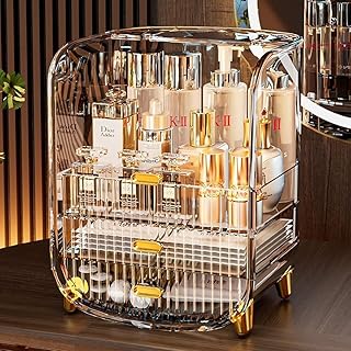 LERFOT Makeup Organizer, Large Capacity Cosmetics Makeup Organizer for Vanity, Dustproof Waterproof Cosmetics Display Case with Drawers for Skincare, Lipstick, Brushes and Jewelry (Large)
