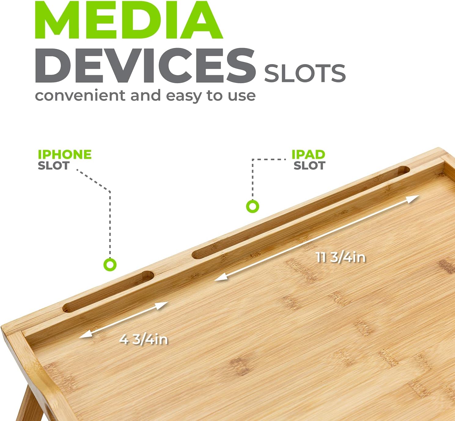 Boo-Luxe Bamboo Bed Tray Table with Handles and Folding Legs -10×10 Coaster- Media Bed Tray Tablet and Phone Holder - Fit Up 17.3 Inch Laptop and Most Tablets- for Home and Office Use -Natural Bamboo : Home & Kitchen