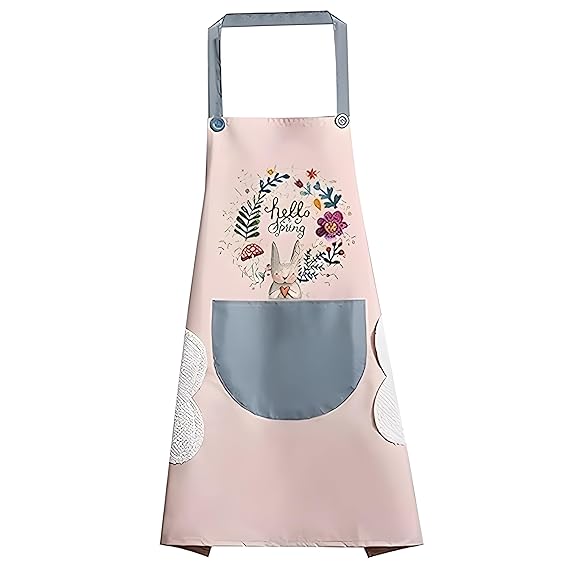 Women's Kitchen Apron with Front Hand-Wiping Pockets Waterproof Resistant Long Ties Long Neck Strap Beautiful Design Dust protector Accessories for Home Women and Men Unisex Cooking BBQ, Cleaning