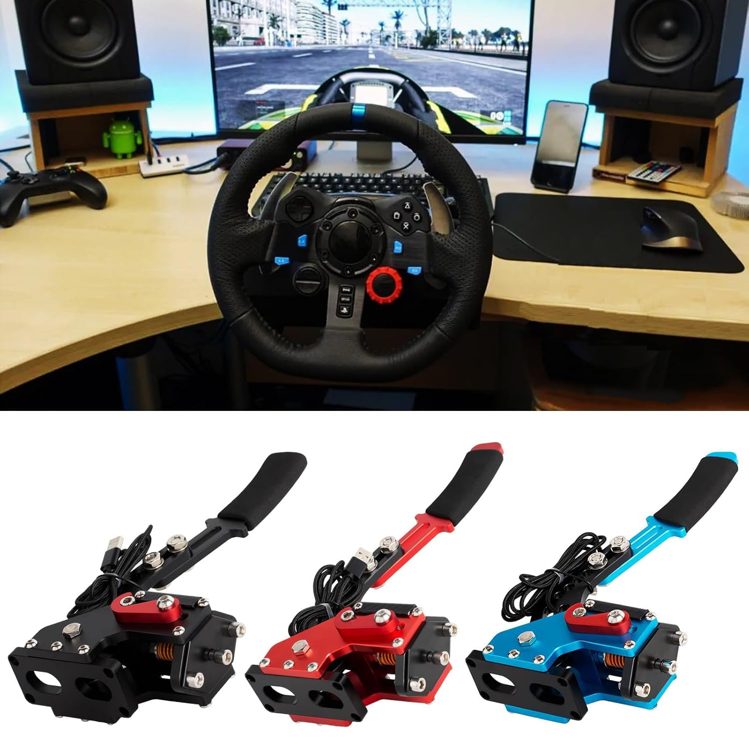 64Bit Hall Sensor USB Handbrake with Clamp PC Windows for Sim Racing Game for LGT G25 G27 G29 T500 T300 (Black)
