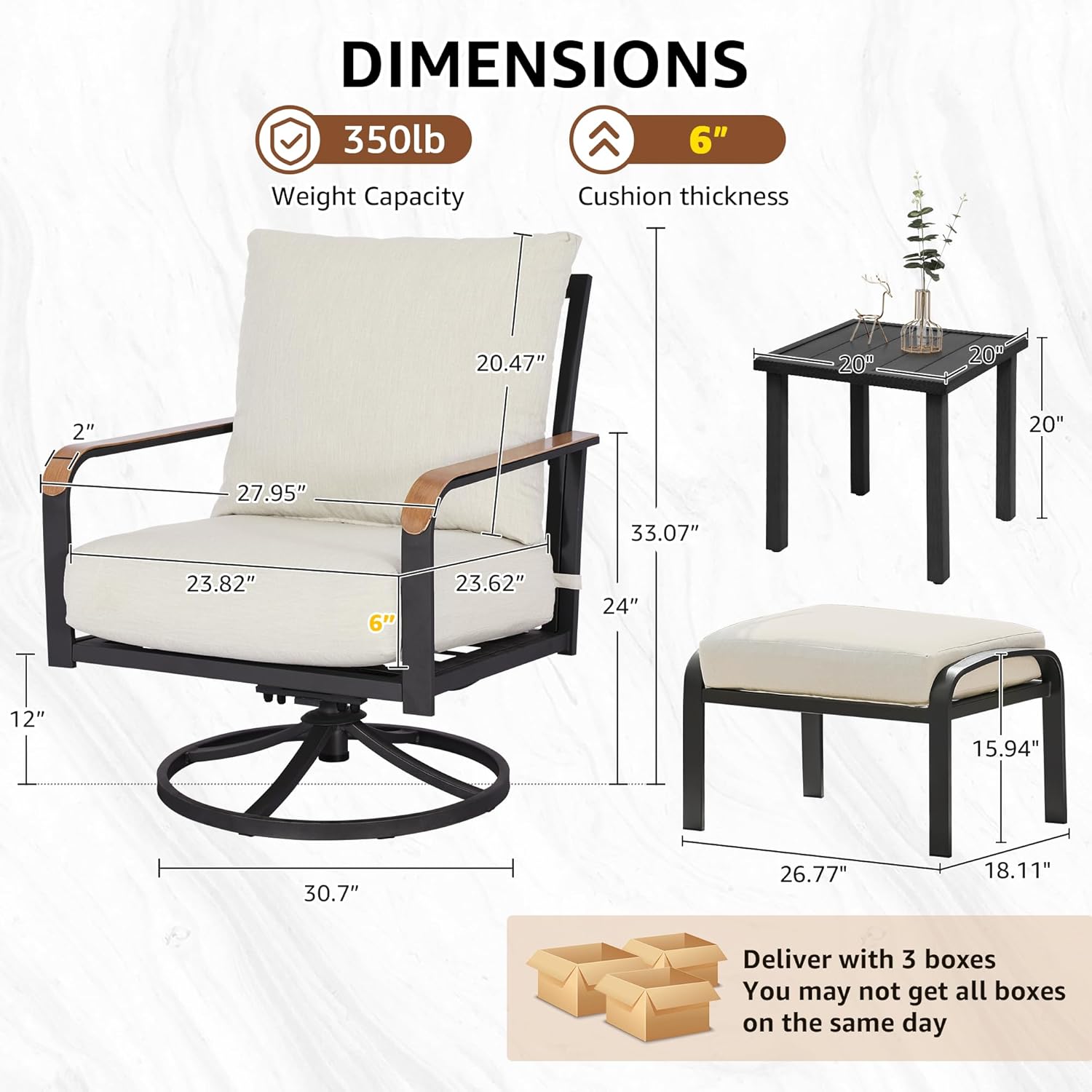 NATURAL EXPRESSIONS Patio Furniture Set,Outdoor Patio Chairs with 2 Swivel Glider Rocking Chairs,5 Piece Outdoor Conversation Set with Ottomans,All Weather Sturdy Frame,6" Cushions for Garden,Yard