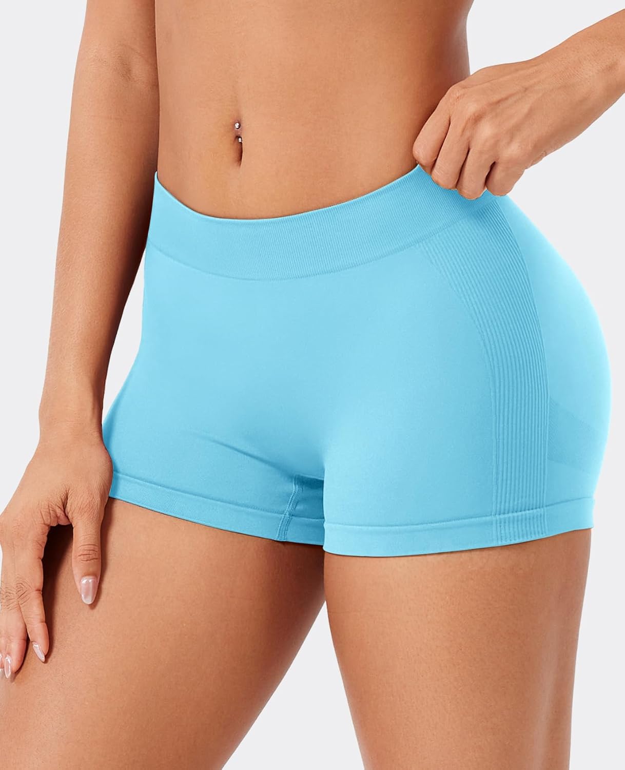 VOYJOY Women Impact Booty Shorts 2.5" Low Rise Hidden Scrunch Butt Lifting Seamless Workout Gym Running Biker Hot Shorts
