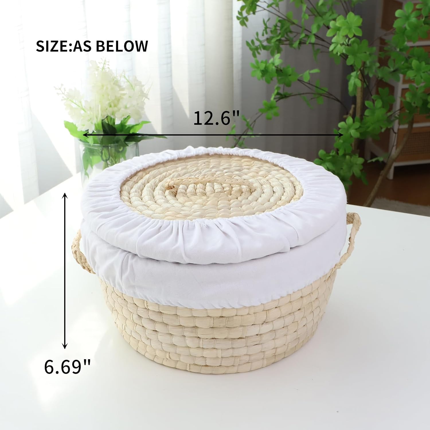 YAHUAN Round Bread Basket Serving Woven Bread Baskets Wicker Baskets Sourdough Proofing Basket with Removable Liner and Cover (Corn husk)