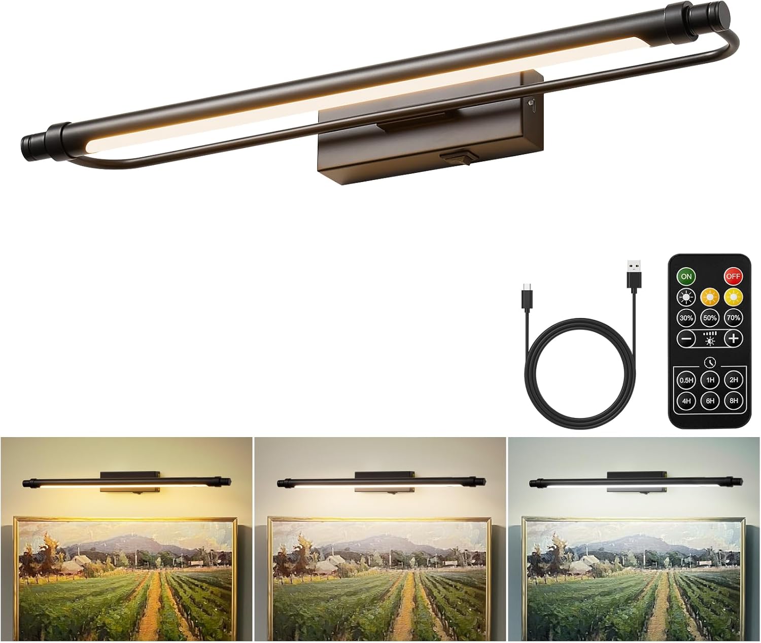 ZitoStory Battery Operated Picture Light for Wall with Remote,Dimmable Rechargeable LED Picture Lights Black Frame Wall Art Lamp for Bedroom, Living Room, Gallery 16 Inches